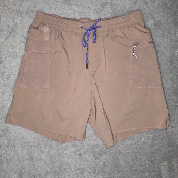 Lululemon Other - Lululemon Mens Athletic Cargo Shorts Tan Khaki Purple Drawstring Mesh Pockets